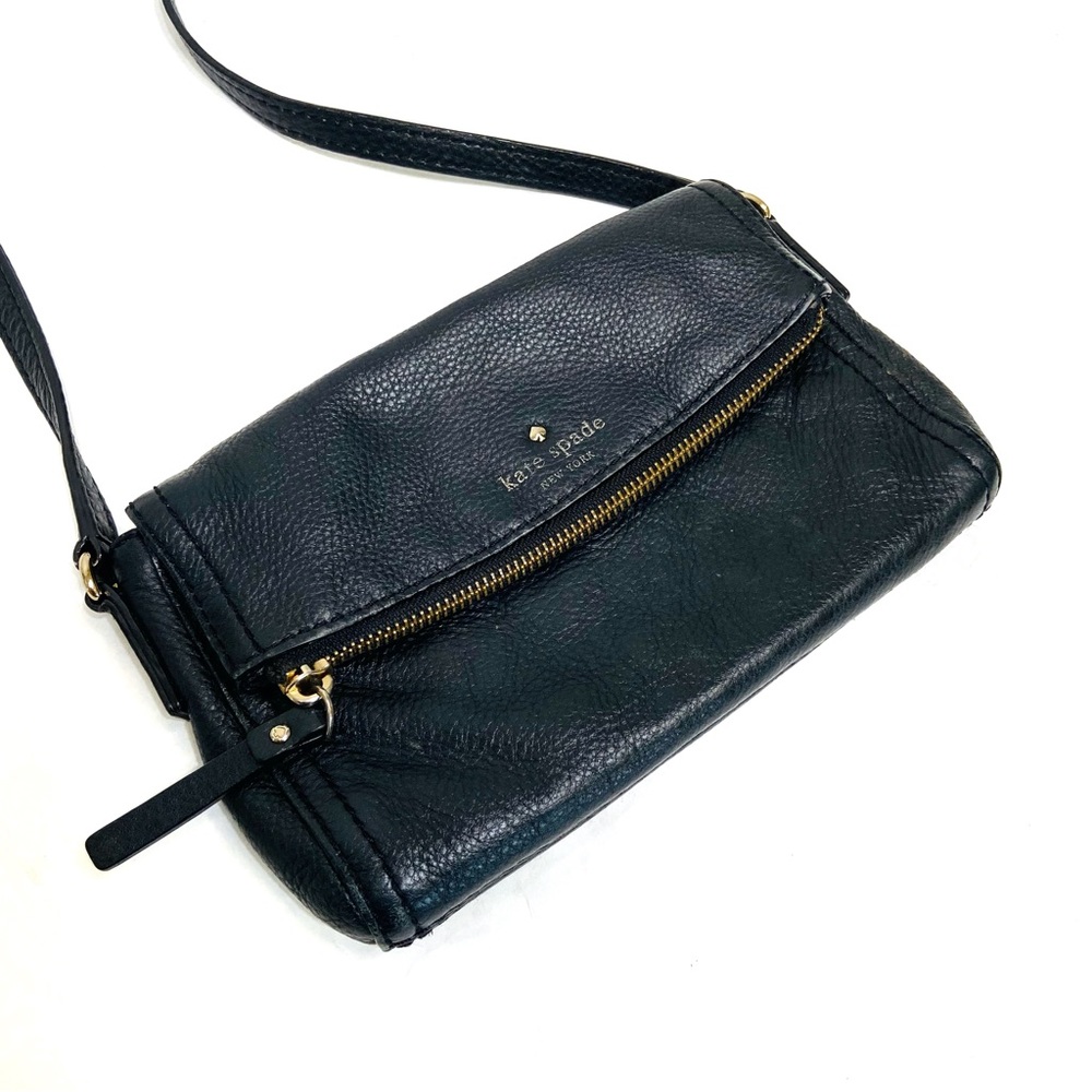 KATE SPADE VINTAGE BLACK PEBBLED LEATHER FOLD OVER PURSE